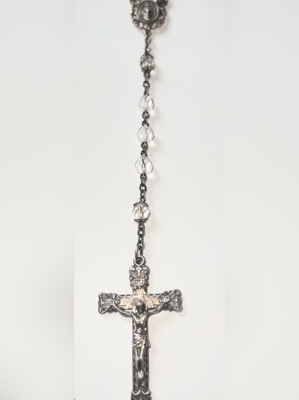 Vintage Sterling Silver & Faceted Crystal Heirloom Rosary CREED